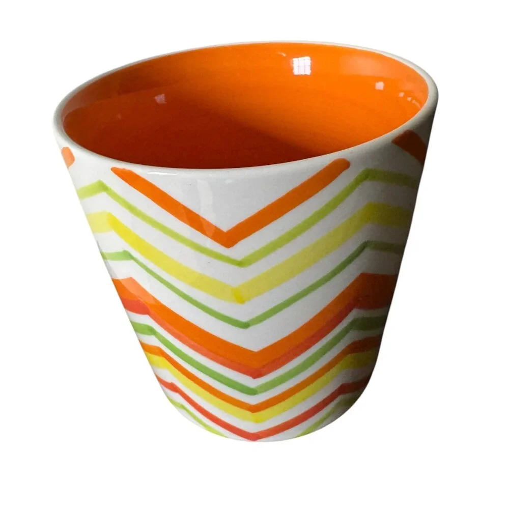 Crate&Barrel Discontinued Chevron Citrus Patterned Mug Zig Zag Abstract Pattern